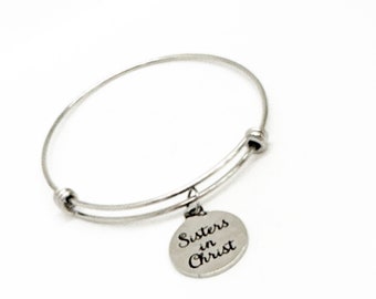 Faith Gift, Sisters In Christ Charm Bracelet, Sunday School Gifts, Bible Study Gifts, Gift For Her, Baptism Gift, Christian Jewelry Gifts