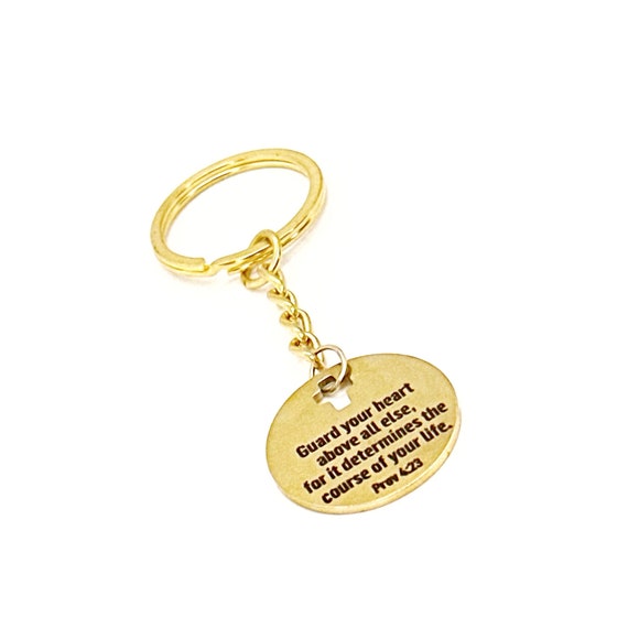 Guard Your Heart Above All Else Proverbs 4 23 Keychain, Goldtone Scripture Keychain, Christian Gift, Faith Gift, Baptism Gift, Bible Verse