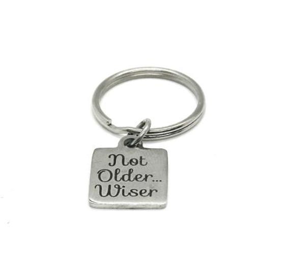 Not Older Wiser Birthday Keychain Funny Birthday Gift Stainless Steel Engraved Charm Keyring Milestone Birthday Gift