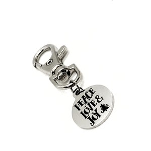 Bag Charm, Peace Love Joy Charm Gift, Christmas Gift, Faith Gift, Keychain Charm, Purse Charm, Clip On Charm, Gift Charm