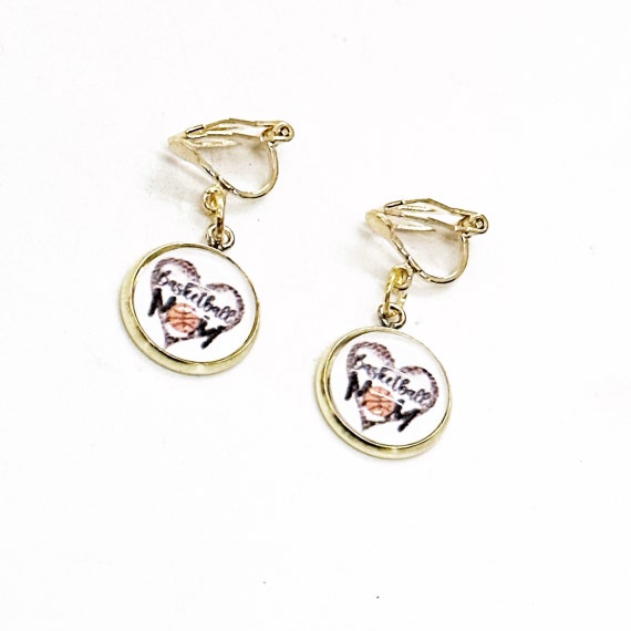 Basketball Mom Goldtone Clip On Earrings, Basketball Mom Earrings, Jewelry Gifts, Team Mom Gifts, Gift For Mom, Gift For Her, Wife Gift
