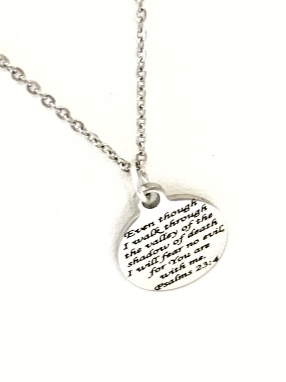 Scripture Jewelry, 23rd Psalm Jewelry, Scripture Necklace, Scripture Charm, I Will Fear No Evil Necklace, Daughter Jewelry Gift
