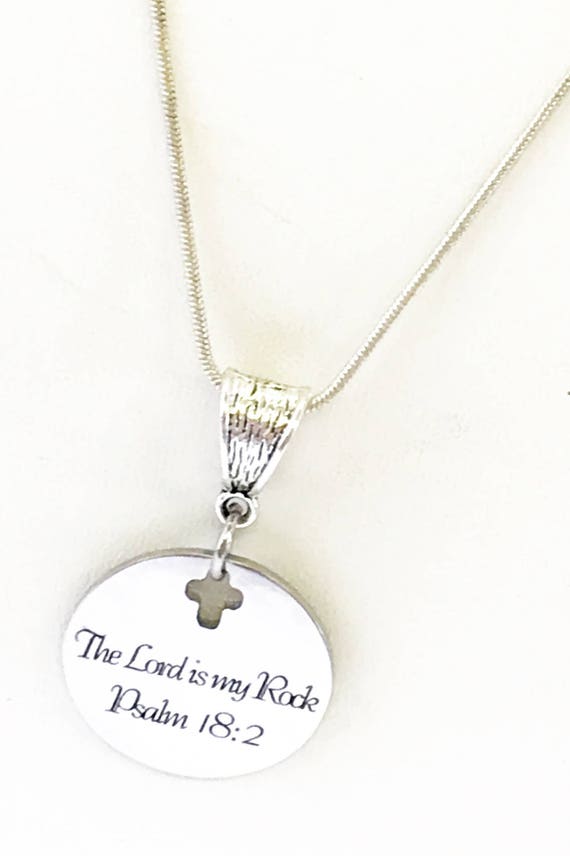 Christian Jewelry Gift, Gift For Her, The Lord Is My Rock Necklace, Psalm 18 2 Necklace, Baptism Gift, Sympathy Gift, Cross Pendant Necklace