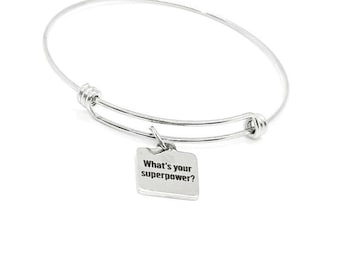 Whats Your Superpower Stainless Steel Bracelet Inspirational Jewelry Motivational Quote Charm Gift For Women Girls Encouragement
