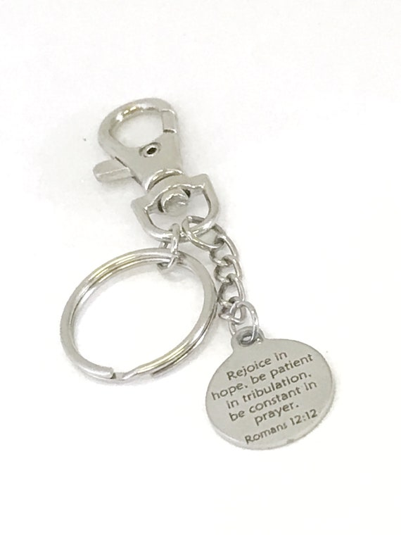 Rejoice In Hope Purse Clip Keychain, Scripture Charm, Scripture Keyring, Recovery Gift, Difficult Times Gift, Romans 12 12, Bag Charm Clip