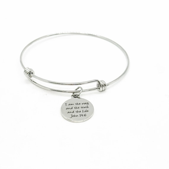 I Am The Way And The Truth And The Life John 14 6 Engraved Bracelet Stainless Steel Expanding Bangle