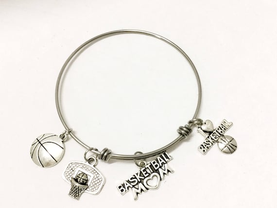 Basketball Mom Bracelet, Basketball Mom Gift, Basketball Expandable Bangle Charm Bracelet, Proud Basketball Mom, Mom Gift, Wife Gift