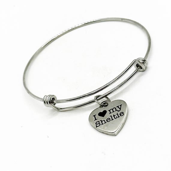 I Love My Sheltie Charm Bracelet, Sheltie Dog Owner, Gift For Her, Wife Gift, Mom Gift, Stacking Bangle, Expanding Bangle, Friend Gift