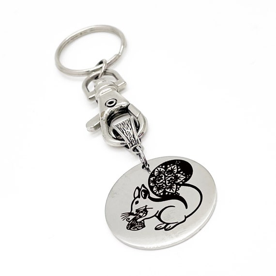 Mandala Squirrel Keychain, Mandala Charm, Squirrel Gift, Squirrel Lover, Mandala Print, Keychain Gift, Mandala Keychain, Gift For Her