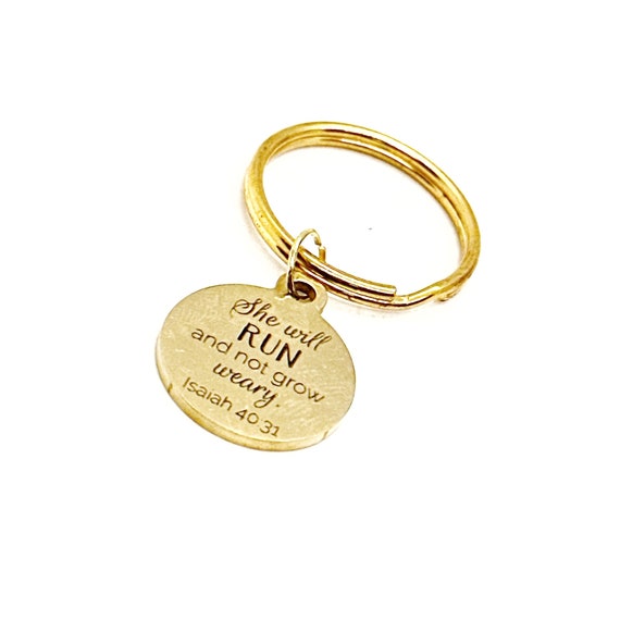 Isaiah 40 31 She Will Run And Not Grow Weary Goldtone Charm Keychain, Faith Gift, Christian Woman, Runner Gift, Wife Gift, Busy Mom