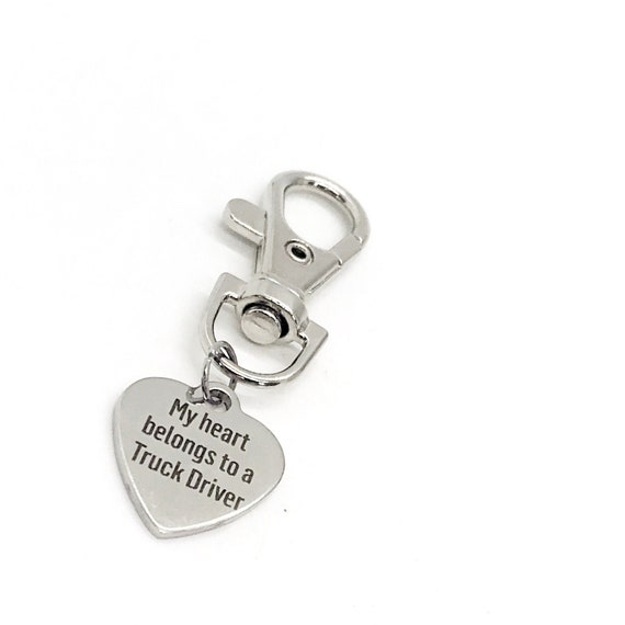 Bag Charm, My Heart Belongs To A Truck Driver Keychain Charm, Truck Driver Wife Gift, Back Pack Charm, Purse Charm, Truck Driver Girlfriend