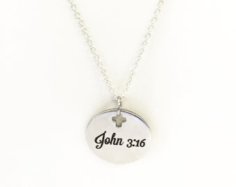Christian Necklace, John 3 16 Necklace, For God So Loved Necklace, Christian Jewelry, Bible Verse Necklace, Scripture Gifts, Baptism Gift
