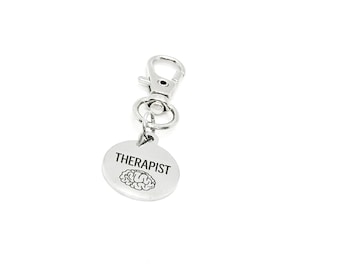Therapist Clip On Charm Stainless Steel Engraved Keychain Accessory Mental Health Gift For Counselors Psychologists And Therapists