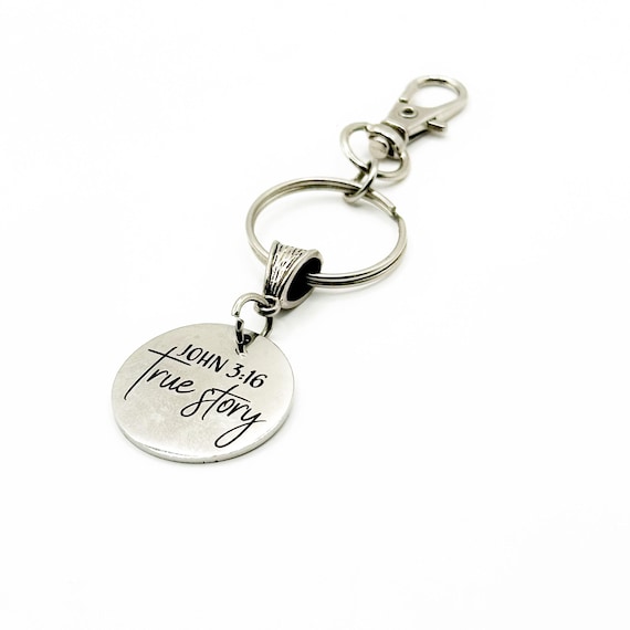 John 3 16 True Story Keychain Christian Faith Keychain Scripture Jewelry Stainless Steel Religious Gift Inspirational Accessory