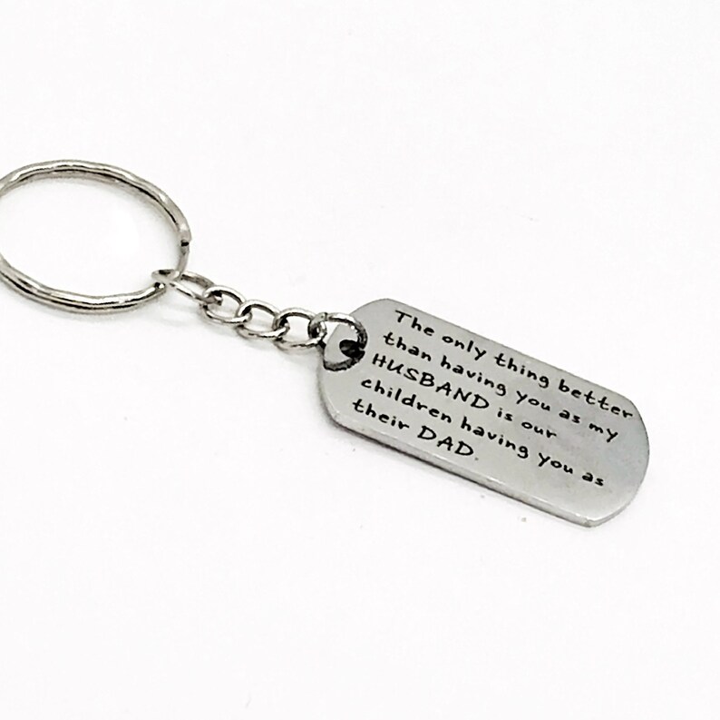 Husband Gift, Husband And Dad Keychain, New Dad Gift, Dogtag Keychain, Gift For Husband, Gift For New Dad, Pregnancy Announcement Gift image 1
