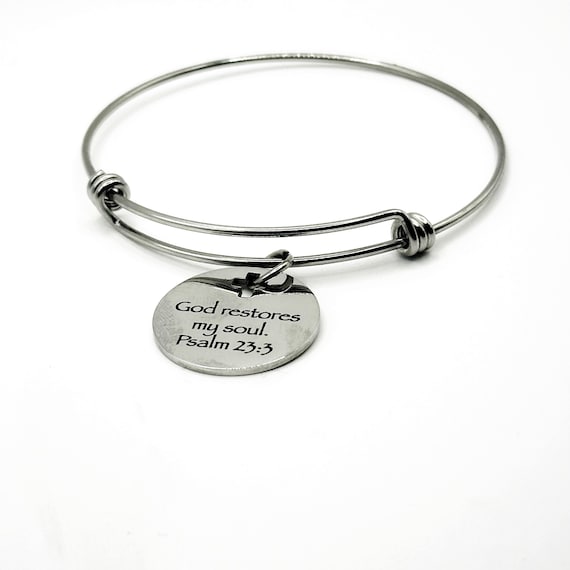 God Restores My Soul Psalm 23 3 Charm Bracelet Faith Jewelry Christian Gift Stainless Steel Bangle