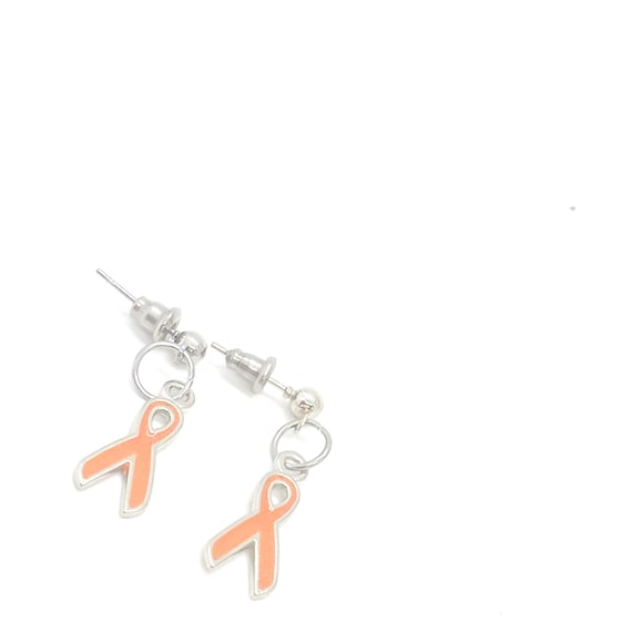 Silver-tone Orange Ribbon Earrings, Awareness Gifts, ADHD Kidney Cancer, Leukemia, Cultural Diversity, Lupus, Multiple Sclerosis Awareness