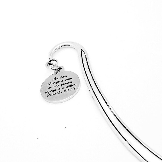 As Iron Sharpens Iron So One Person Sharpens Another  Charm Bookmark, Proverbs 27 17, Faith Gift, Bible Bookmark, Scripture, Friend Gift