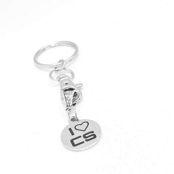 I Love CS Charm Keychain, Computer Science, Computer Programmer, College Student, Daughter Gift, Son Gift, Wife, Husband, Going To College