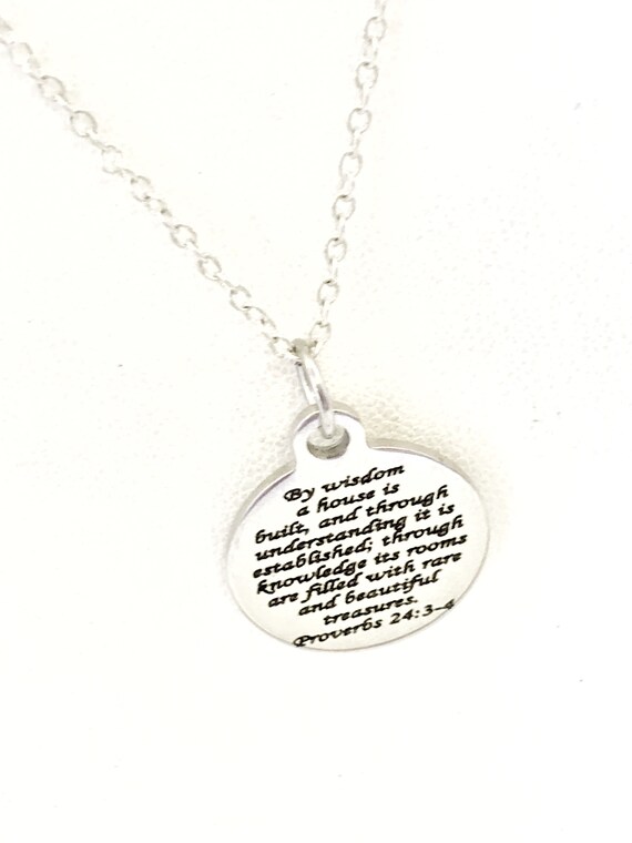 Christian Jewelry, Christian Marriage Necklace, Christian Wedding Necklace Gift, Proverbs 24 3 and 4 Scripture Jewelry, Christian Gifts