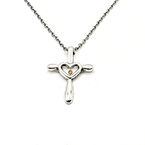 Mustard Seed Heart Cross Necklace