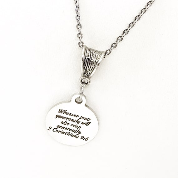 Scripture Gift, Whoever Sows Generously Will Also Reap Generously Necklace, 2 Corinthians 6 9, Scripture Quote, Christian Gift