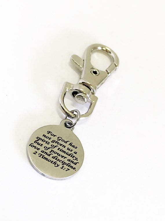 Sports Bag Charm, Spirit of Power Charm, 2 Timothy 1 7 Charm, Purse Charm, Bag Tag, Motivational Quote, Sports Team Gifts, Clip On Charm