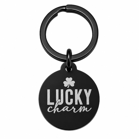 Lucky Charm Black Engraved Keychain
