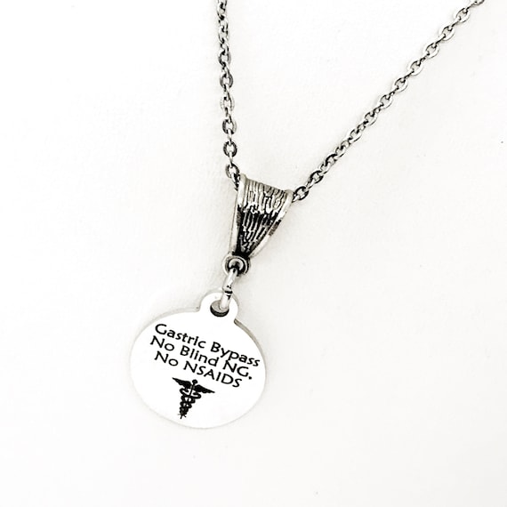 Gastric Bypass Necklace, Gastric Bypass Medical Necklace, No Blind NG, No NSAIDS, Weight Loss Jewelry, Medical ID Jewelry, Medical Caduceus