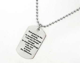 Serenity Prayer Necklace, Gift For Him, Serenity Courage Wisdom, Son Gift, Husband Gift, Man Necklace, Stainless Steel Necklace