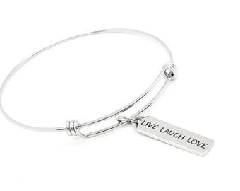 Live Love Laugh Stainless Steel Bracelet Adjustable Bangle Jewelry Gift