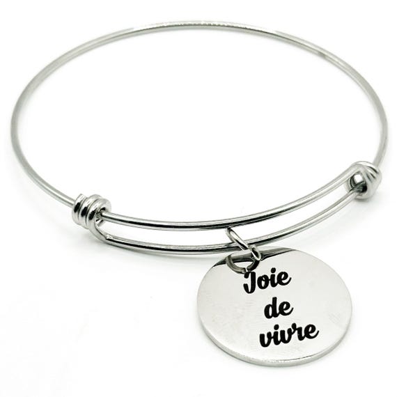 Joie De Vivre Engraved Bracelet Stainless Steel Expanding Bangle Inspirational Gift French Phrase Minimalist Jewelry