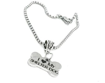 I Love My Shelter Dog Charm Bracelet, Wife Gift, Daughter, Friend Gift, Dog Lover, Dog Owner, New Dog Gift, Dog Adoption, Puppy Rescue