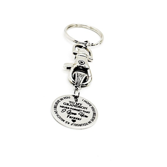 To My Grandson Charm Keychain, Grandson I Love You, Believe In Yourself, I Believe In You, Graduation Gift, Birthday Gift, College Gift