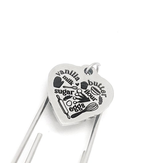 Cookbook Bookmark, Baker Gift, Mom Gift, Wife Gift, Paperclip Bookmark, Charm Bookmark, Baking Words Charm, Grandma Gift, Stocking Stuffer