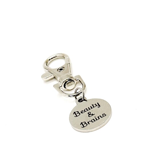 Beauty And Brains Clip On Charm, Daughter Gift, Granddaughter Gift, Gift For Her, Wife Gift, Going To College, Graduation Gift