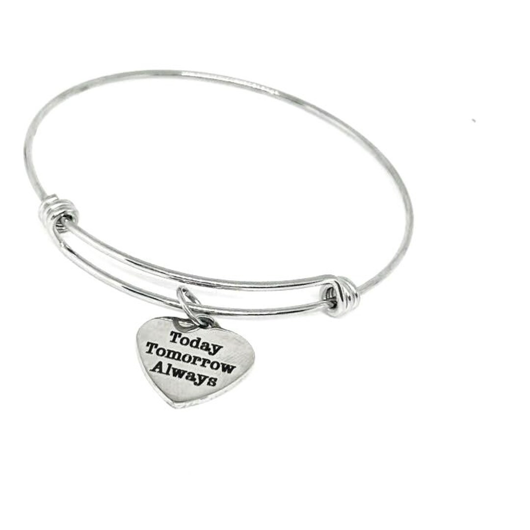 Today Tomorrow Always Stainless Steel Bracelet Adjustable Heart Charm ...
