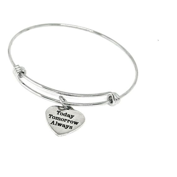 Today Tomorrow Always Stainless Steel Bracelet Adjustable Heart Charm Bangle Romantic Jewelry Gift For Her Wife Partner Girlfriend Or Friend