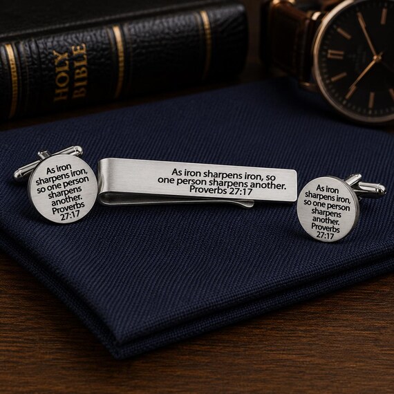 As Iron Sharpens Iron Tie Clip And Cuff Link Set
