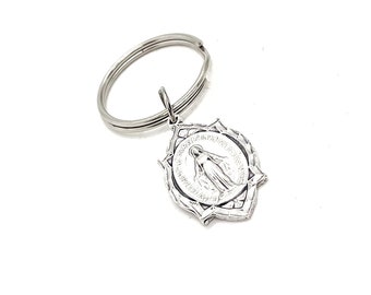 Faith Gift, Miraculous Mary Keychain, Charm Keychain, Christian Gift, Catholic Charm, Faith Keychain, Faith Charm,  Miraculous Medal