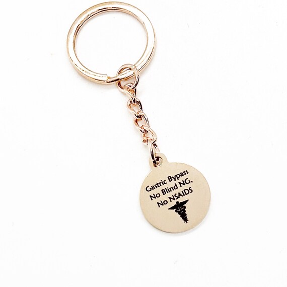 Gastric Bypass Rose Gold Charm Keychain, Gastric Bypass Medical ID, No Blind NG, No NSAIDS, Medical Awareness, Zipper Charm, Keychain Charm