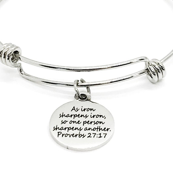 As Iron Sharpens Iron Stainless Steel Expandable Bracelet With Engraved Proverbs 27 17 Charm