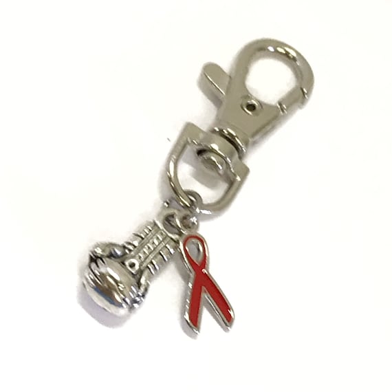 Red Ribbon Bag Charm, ALS Awareness Gift, Purse Charm, Bag Tag, Red Ribbon Clip On Charm, Supporter Gift, Key Chain Charm