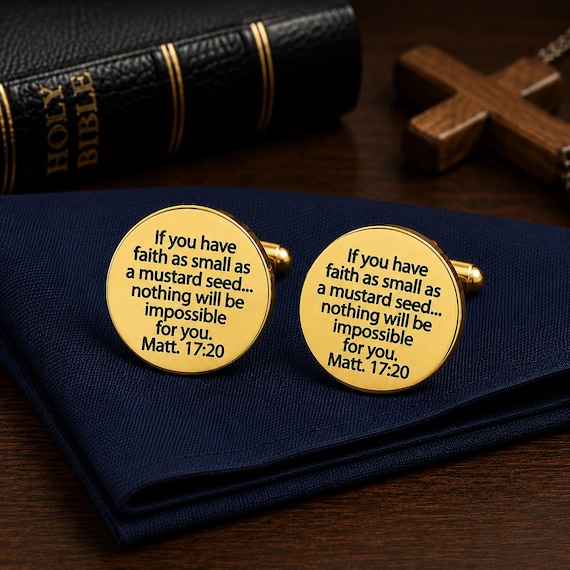 Mustard Seed Scripture Goldtone Cuff Links