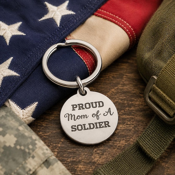 Proud Mom Of A Soldier Keychain