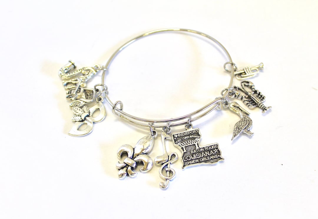 New Orleans Bracelet, Louisiana Mardi Gras Expanding Bangle Charm
