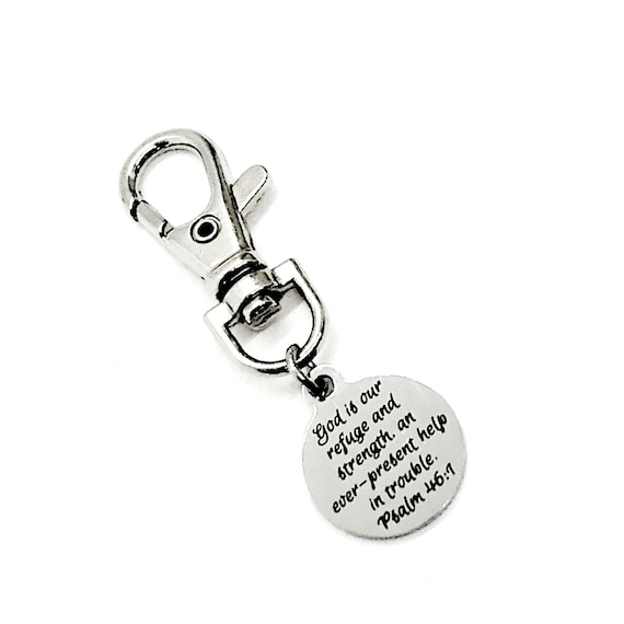 Bag Charm, God Is Our Refuge And Strength Charm, Psalm 46 1 Charm, God Is Our Help In Trouble, Clip-On Charm, Purse Charm, Faith Gift