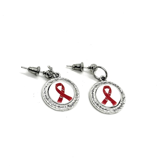 Red Ribbon Charm Earrings, Awareness Gifts, AIDS HIV Heart Disease Awareness Charm, Gift For Her, Wife Gift, Awareness Gift