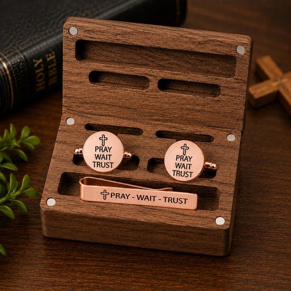 Pray Wait Trust Rose Gold Tie Clip and Cuff Links