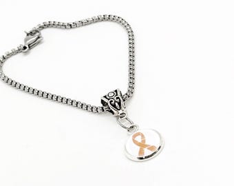 Bracelet à breloques ruban orange de sensibilisation, cadeau de sensibilisation, TDAH, cancer du rein, leucémie, diversité culturelle, lupus, sclérose en plaques